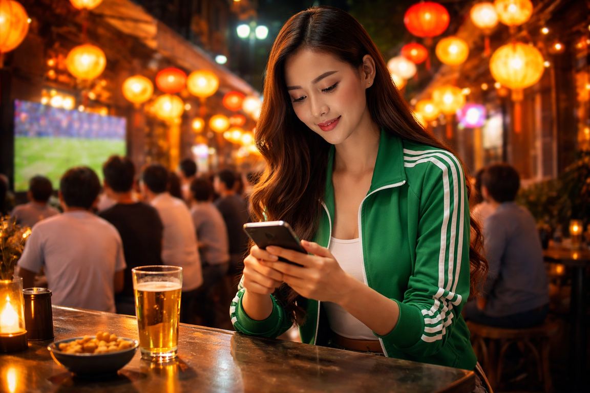 Người chơi cược bóng đá di động tại Hà Nội với đèn lồng truyền thống